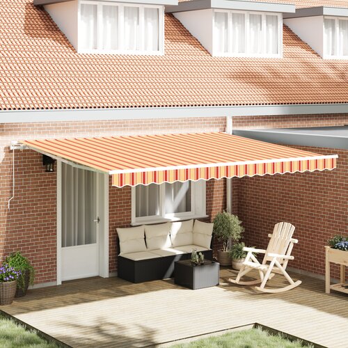 VidaXL Ročna retraktibilna tenda Rumena in Oranžna 450x350 cm Slike