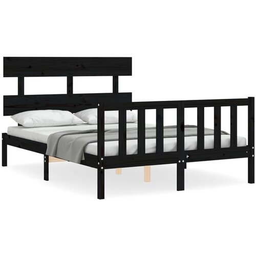 VidaXL Posteljni okvir z vzglavjem črn 140x190 cm trden les, (20735700) Slike