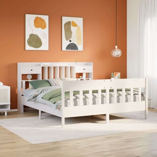 vidaXL Posteljni okvir brez vzmetnice bel 180x200 cm trdna borovina Cene