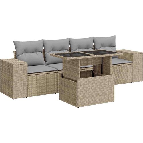 VidaXL 5-dijelni vrtni set sofa s jastucima bež od poliratana Slike