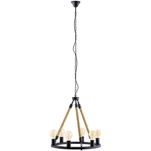 Eglo viseća lampa FINDLAY 6xE27 &amp;Oslash;56 cm crni prsten uže od konoplje 49694 Slike