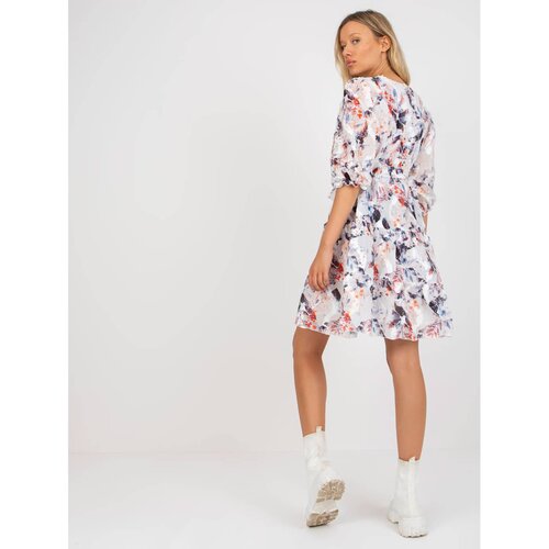 Fashion Hunters White mini dress with a frill and prints Slike