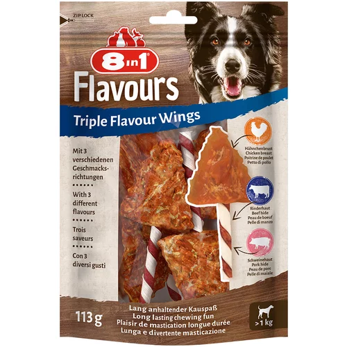 8in1 3 + 1 gratis! Triple Flavour priboljški za pse - Wings žvečilne palčke 4 x 6 kosov