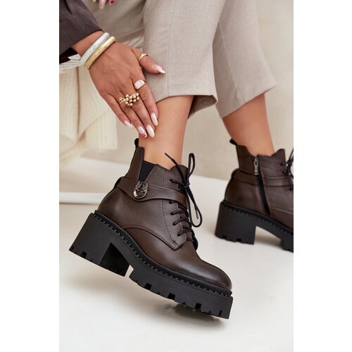 Zazoo Leather Women&amp;#039;s Block Heel Boots with Decorative Strap Lined Slike