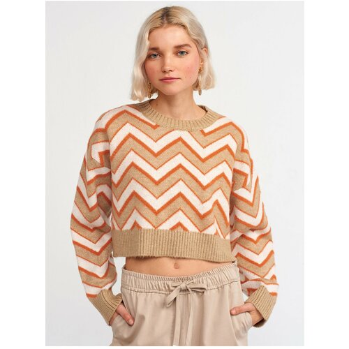 Dilvin 10253 Large Collar Patterned Sweater-Y.orange Slike