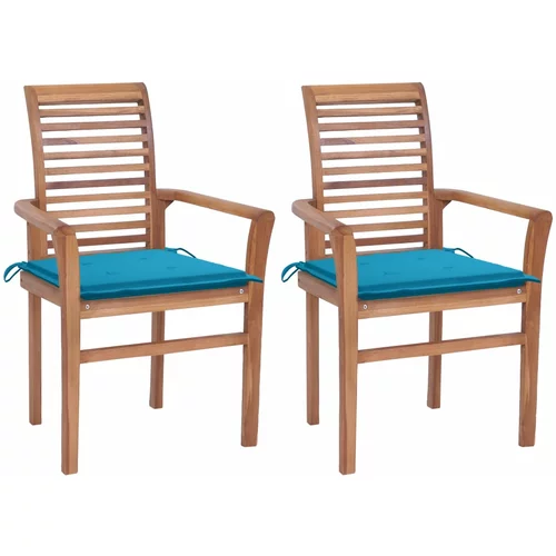  Blagovaonske stolice s plavim jastucima 2 kom masivna tikovina