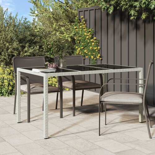 The Living Store Vrtna miza 150x90x75 cm kaljeno steklo in poli ratan bel - Vrtna Miza, (21470682) Slike