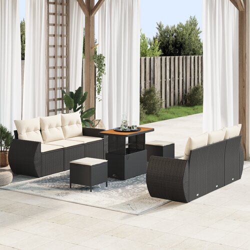  9-delni vrtni sofa set vidaXL z blazinami Črn Poli ratan Akacija Cene
