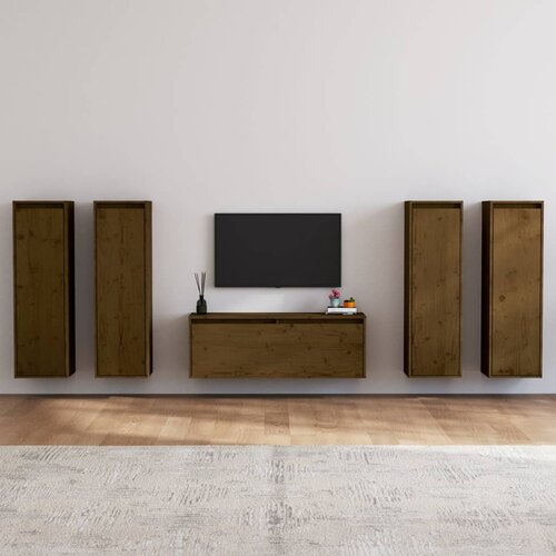 The Living Store TV omarica 5 kosov medeno rjava trdna borovina - TV Omarica, (21376937) Slike