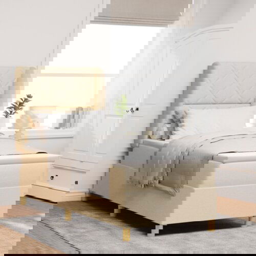  Box Spring Postelja z Blazino Krem 80x200 cm Tkanina, (22051805) Cene