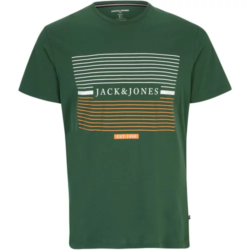 Jack & Jones Plus Majica 'CYRUS' tamno zelena / narančasta / prljavo bijela