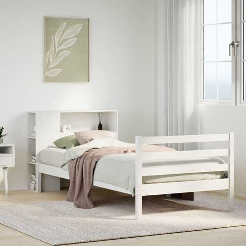 vidaXL Knjižna postelja brez ležišča bela 90x200 cm trdna borovina Cene