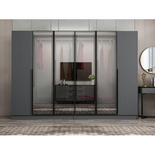 Hanah home ormar sa reflektujućim staklom Nisa 20597, 270 cm, antracit Cene