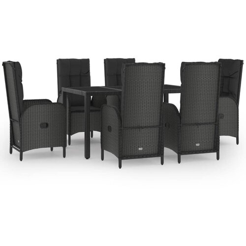  7-dijelni vrtni blagovaonski set crno-sivi od poliratana Crna Dužina stola 150 cm Slike