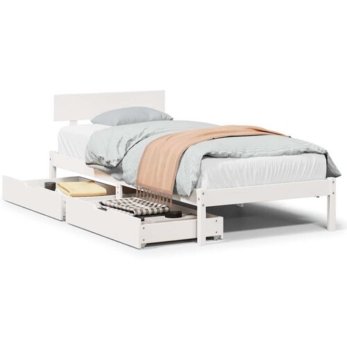 VidaXL Okvir kreveta bez madraca bijeli 75 x 190 cm masivna borovina Slike