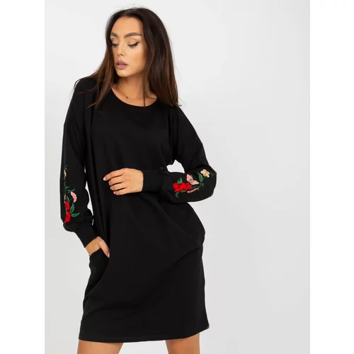 Fashion Hunters Black mini sweatshirt dress with RUE PARIS embroidery