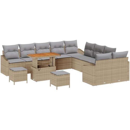  Set vrtnih sofa od 13 komada s jastučićima bež poliratan akacija  2-sjedeća vrtna sofa s jastučićima bež poliratan  3-komponentn Cijene