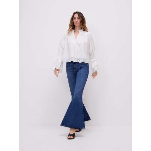 Reserved Bluza s visokim udjelom pamuka s ukrasnim rukavima - bijela Cene