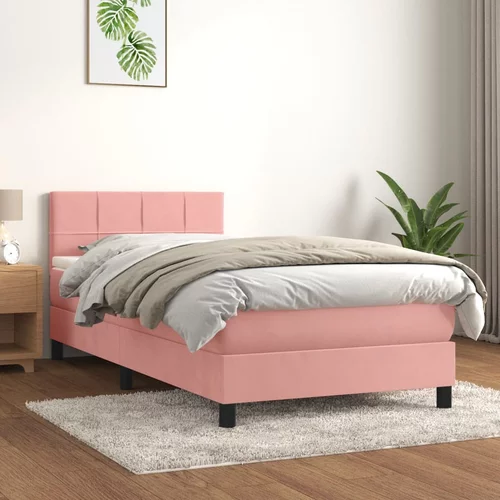 vidaXL Box spring postelja z vzmetnico roza 90x190 cm žamet