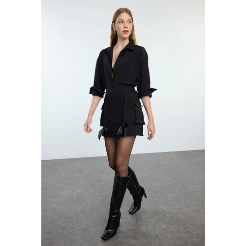 Trendyol Black Cargo Pocket Bow Detailed Woven Shorts Skirt