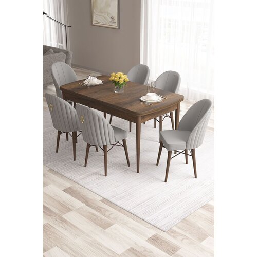 Hanah home roz - baroque, grey baroquegrey extendable dining table & chairs set (7 pieces) Cene