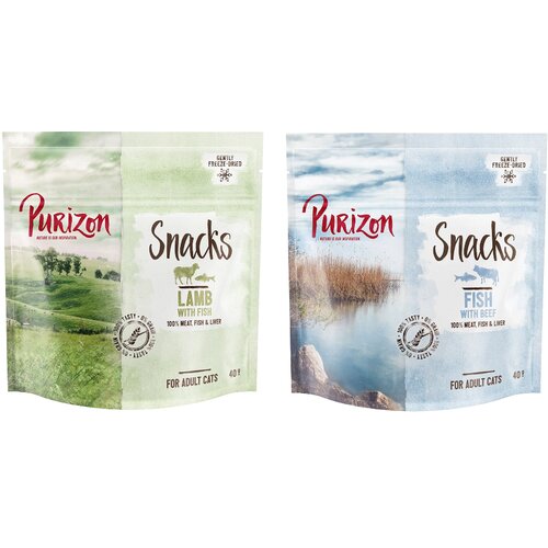  Promotivno mije&amp;scaron;ano pakiranje Purizon Snacks za mačke 2 x 40 g - janjetina i riba / riba i govedina Slike
