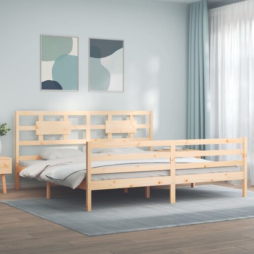 The Living Store Posteljni okvir z vzglavjem 200x200 cm trden les - Posteljni Okvir, (21529571) Slike