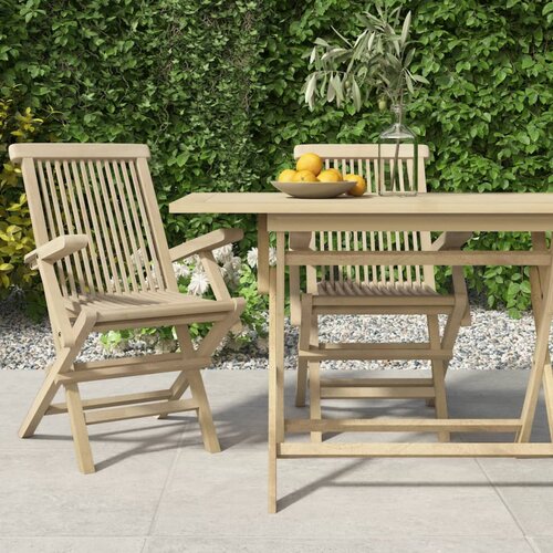 VidaXL Sklopive vrtne stolice 2 kom sive 56x61x89 cm masivna tikovina Slike