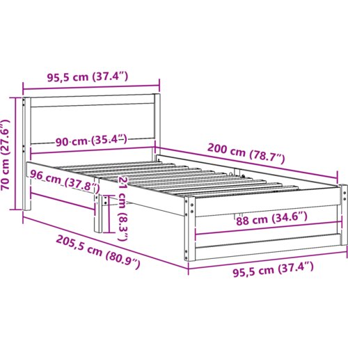  Krevetna konstrukcija Smeđa Čvrsto drvo 90 x 200 cm Stabilna Slike