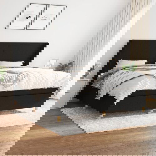 VidaXL Krevet s oprugama i madracem crni 160x200 cm od tkanine Slike