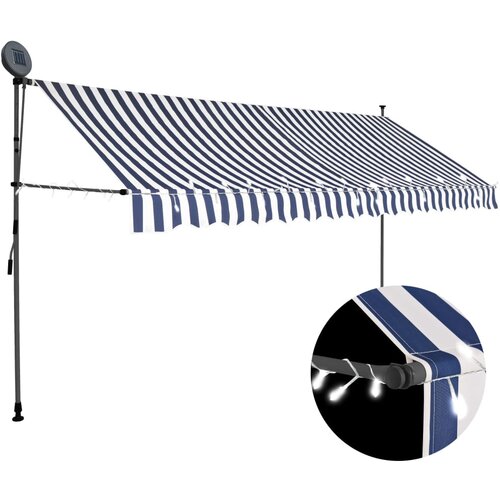 VidaXL Ročno zložljiva tenda z LED lučmi 350 cm modra in bela Slike