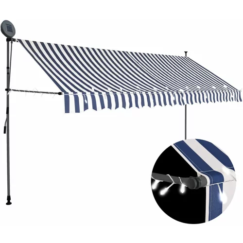 vidaXL Ročno zložljiva tenda z LED lučmi 350 cm modra in bela