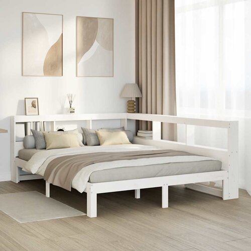 vidaXL Knjižna postelja brez vzmetnice bela 150x200 cm trdna borovina Cene