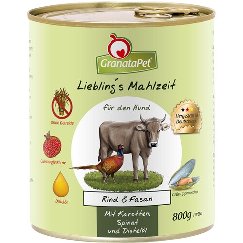Granatapet Liebling&amp;#039;s Mahlzeit 6 x 800 g - Govedina i fazan s mrkvama, &amp;scaron;pinatom i čičkovim uljem Slike