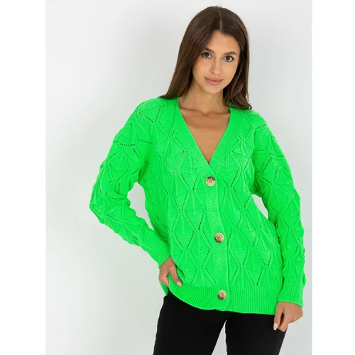 Fashion Hunters Fluo green cardigan with an openwork RUE PARIS pattern