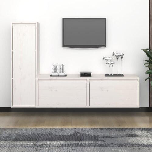 The Living Store TV omarica 3 kosi bela trdna borovina - TV Omarica, (21375848) Slike