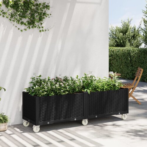 VidaXL cvetlično korito s kolesi črno 160x50x54 cm pp Slike