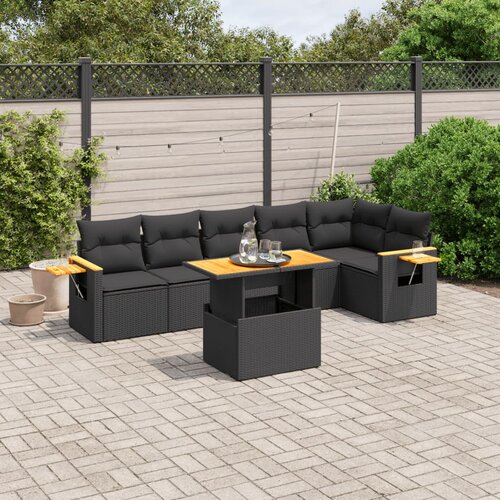 VidaXL 7-dijelni set vrtnih sofa od poliratana s jastucima crni Slike