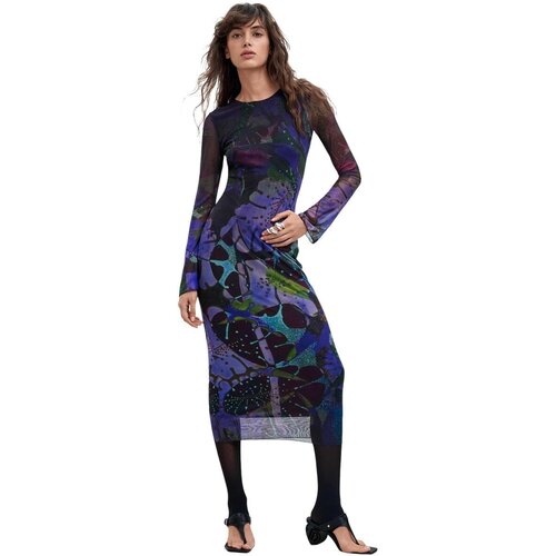 Desigual Dolge obleke VEST_LEAFS_LACROIX 26WWVK01 Vijolična Cene