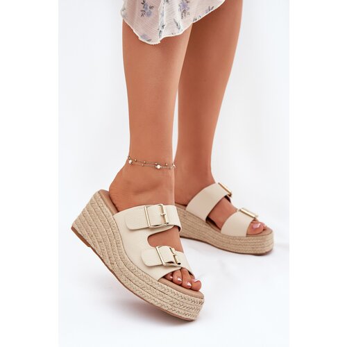 Boto Ladies Wedge Slippers With Weaving And Buckles Beige Pasinea Cene