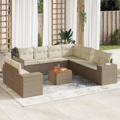 vidaXL 10-dijelni set vrtnih sofa s jastucima bež od poliratana Cijene