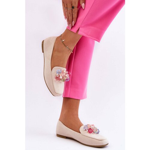 Kesi Suede loafers with decorated crystals of Beige Arvilla Slike
