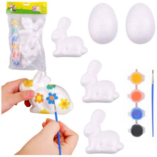  Set for painting styrofoam decorations 3 bunnies 2 eggs paints Cijene