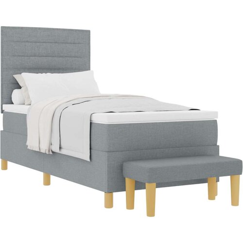 Box Spring Krevet s Madracem i Klupicom Svijetlosiva 90x190 cm Tkanina Slike