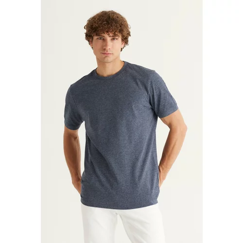 AC&Co / Altınyıldız Classics Men's Navy Blue Melange Slim Fit Slim Fit Crewneck Cotton Short Sleeved T-Shirt.