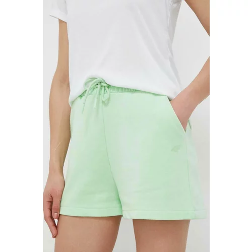 4f Kratke hlače za žene, boja: zelena, glatki materijal, visoki struk