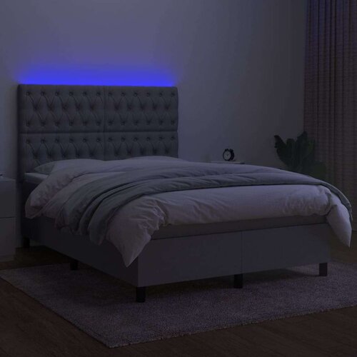  Krevet box spring s madracem LED svjetlosivi 140x200 cm tkanina Slike