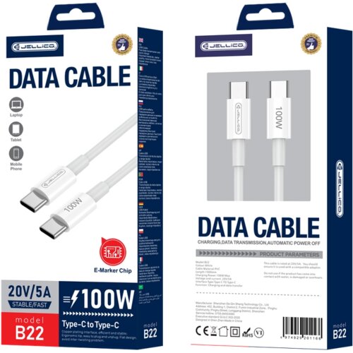 Jellico USB-C NA USB-C PD KABEL 100W 1M ZA PRENOSNIK, TELEFON IN IPHONE 12, 13, 14, (5000334589) Cene