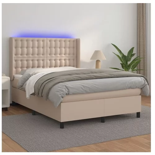 vidaXL Box spring postelja z vzmetnico LED kapučino 140x190