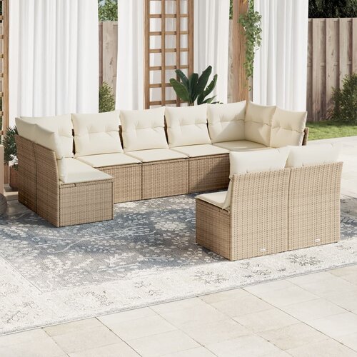 vidaXL 9-dijelni set vrtnih sofa s jastucima bež od poliratana Cijene